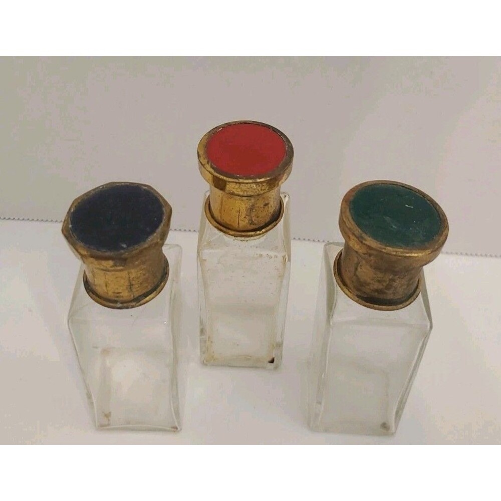 ANTIQUE FRENCH ENAMEL GUILLOCHE PERFUME BEAUTY BOTTLES - NO CASE